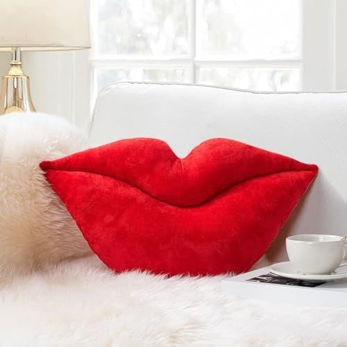 3D Lips Pillow, 20 x 11 in, Red