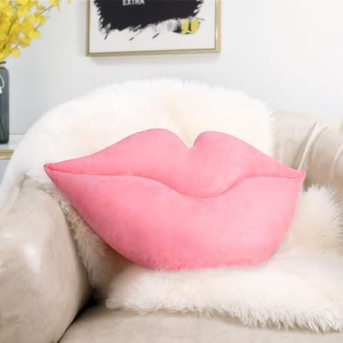 3D Lips Pillow, 24 x 12 in, Pastel Pink