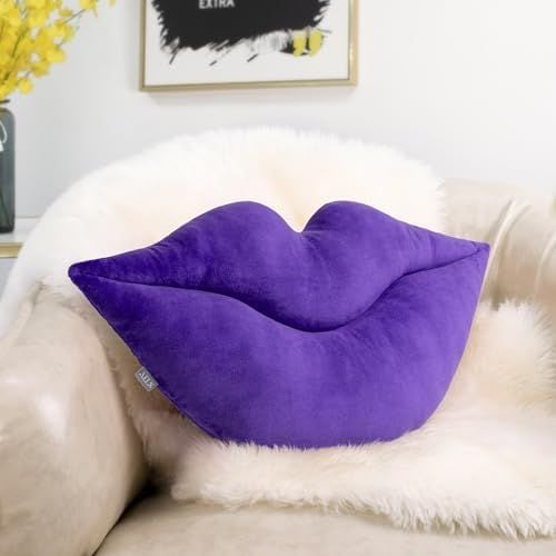 3D Lips Pillow, 24 x 12 in, Purple