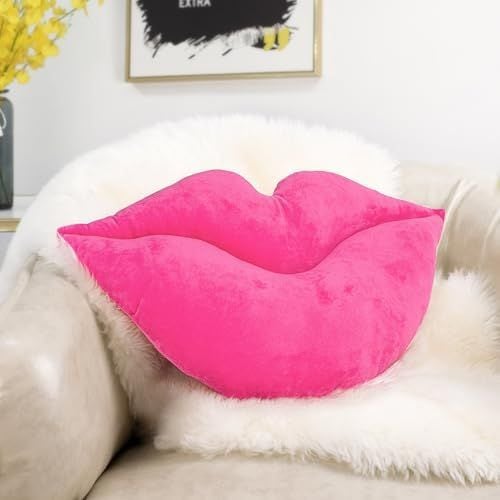 3D Lips Pillow, 24 x 13 in, Vivid Pink