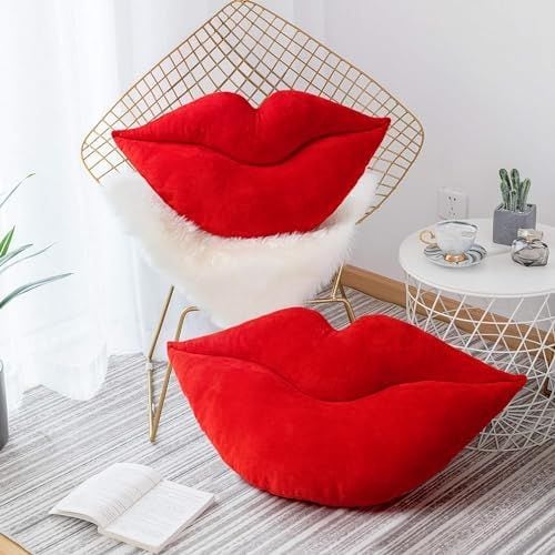3D Lips Pillows, Set of 2, Red