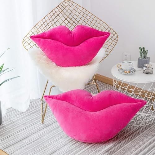 3D Lips Pillows, Set of 2, Vivid Pink