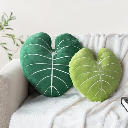 Alocasia Frydek Leaf Pillows, Set of 2, Light & Dark Green