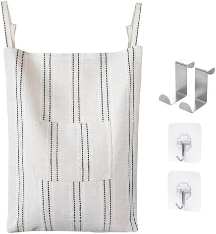 Boho Hanging Laundry Hamper, Beige & Black Stripes