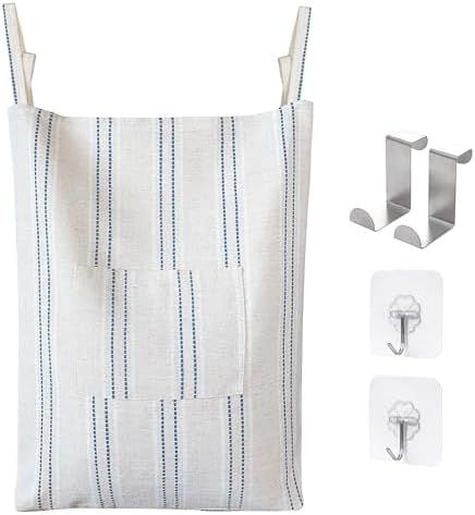 Boho Hanging Laundry Hamper, Beige & Blue Stripes
