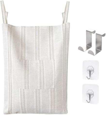 Boho Hanging Laundry Hamper, Beige & Brown Stripes