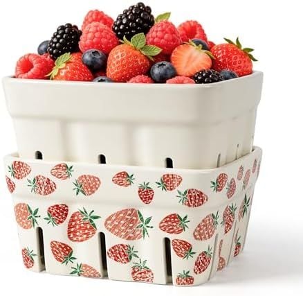 Ceramic Berry Basket, 5.9 in, Strawberry Pattern