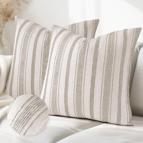 Chenille Stripe Pillow Covers, 26 x 26 in, Set of 2, Beige & Brown
