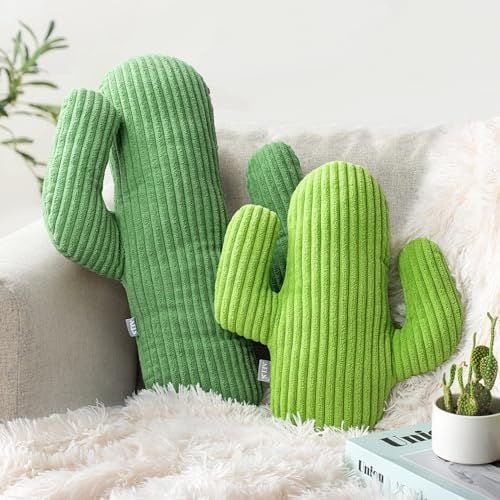 Corduroy Cactus Pillows, Set of 2, Grass Green & Lime Green