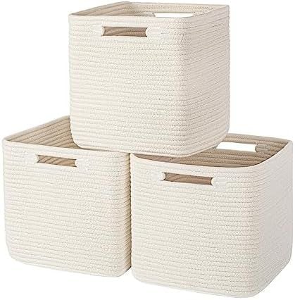 Hand-Woven Cotton Storage Basket, Beige