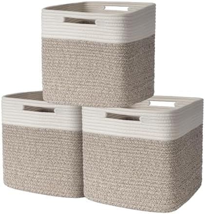 Hand-Woven Cotton Storage Baskets, Beige & Mixed Brown