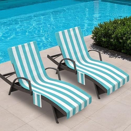 Lounge Chair Towel Covers, Pack of 2, Aqua Blue Stripe