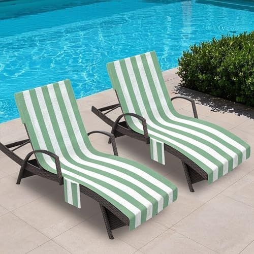 Lounge Chair Towel Covers, Pack of 2, Green Stripe