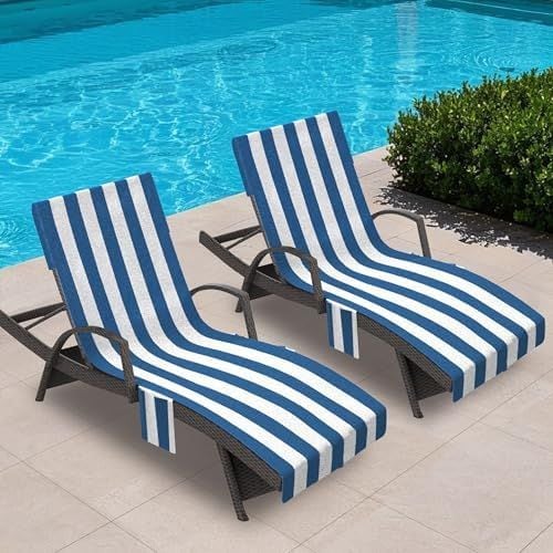 Lounge Chair Towel Covers, Pack of 2, Navy Blue Stripe