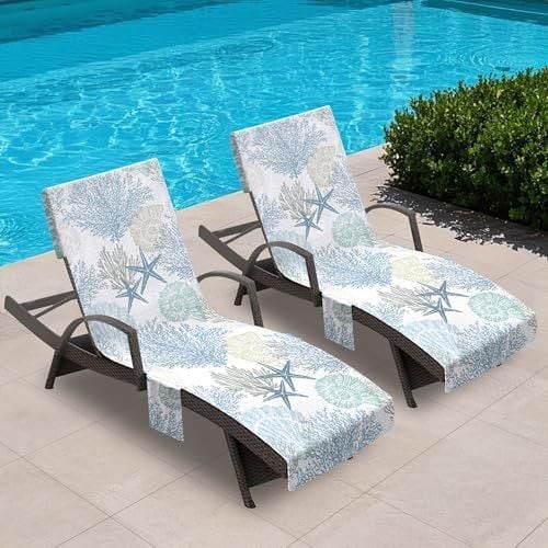Lounge Chair Towel Covers, Pack of 2, Shells & Starfish
