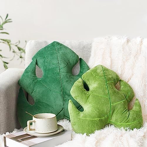 Monstera Leaf Pillows, Set of 2, Light & Dark Green