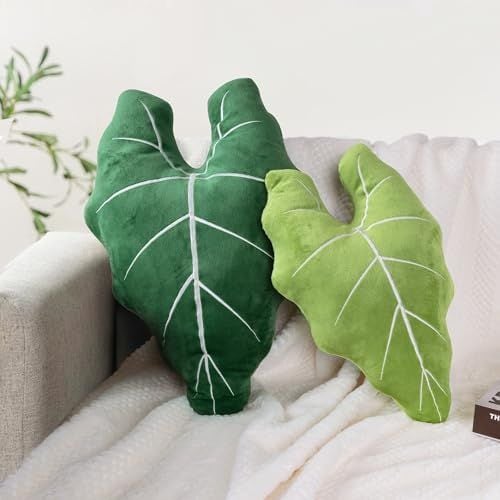 Philodendron Gloriosum Leaf Pillows, Set of 2, Light & Dark Green