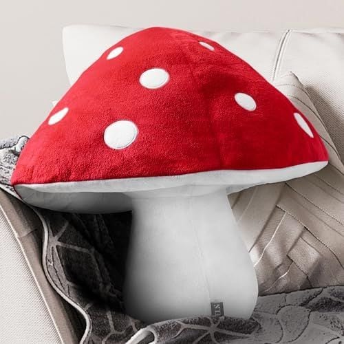 Polka Dot Mushroom Pillow, 15 in, Red