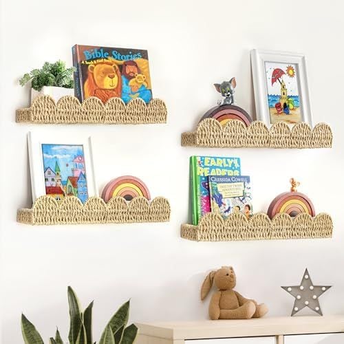 Scalloped Picture Ledge Shelves, Set of 4, Beige