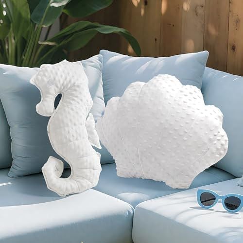 Shell & Seahorse Pillows, Set of 2, White