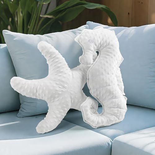 Starfish & Seahorse Pillows, Set of 2, White