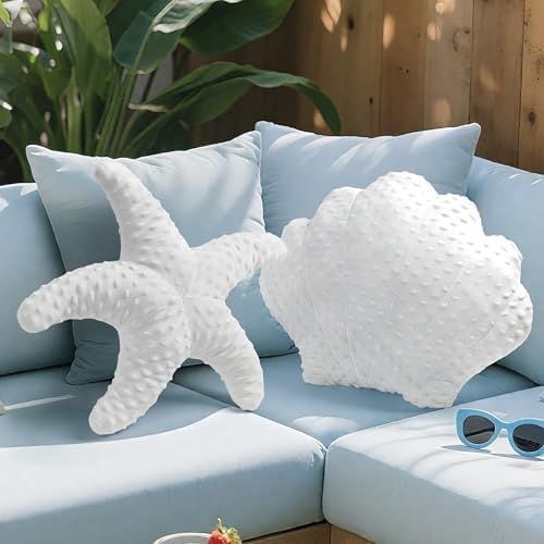 Starfish & Shell Pillows, Set of 2, White
