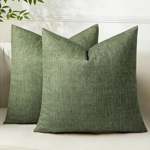 Textured Pillow Covers, 16 x 16 in, Set of 2, Light Olive Green