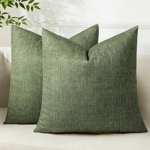 Textured Pillow Covers, 18 x 18 in, Set of 2, Light Olive Green