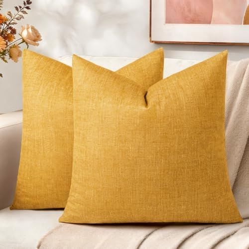 Textured Pillow Covers, 18 x 18 in, Set of 2, Mustard Yellow