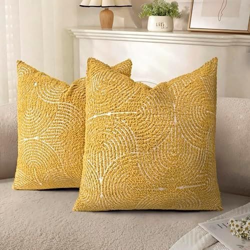 Tufted Rainbow Pillow Cover, 18 x 18 in, Mustard Yellow