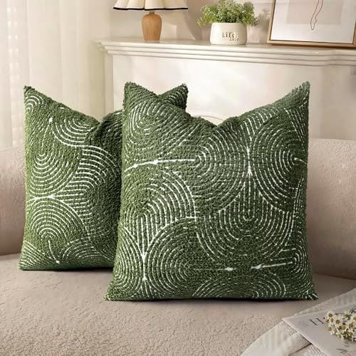 Tufted Rainbow Pillow Cover, 18 x 18 in, Olive Green