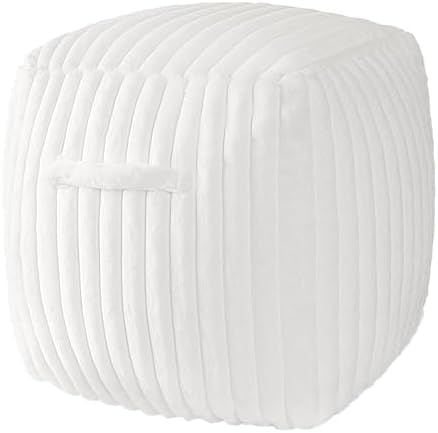 Unstuffed Pouf Cover, 18 in Cube, Creamy White Faux Fur