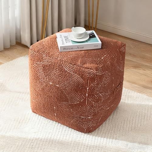 Unstuffed Tufted Pouf Cover, 18 in Cube, Burnt Orange