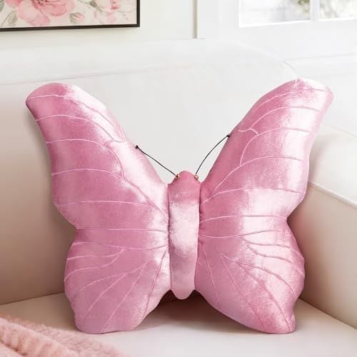 Velvet Butterfly Pillow, 18 x 13 in, Blush Pink