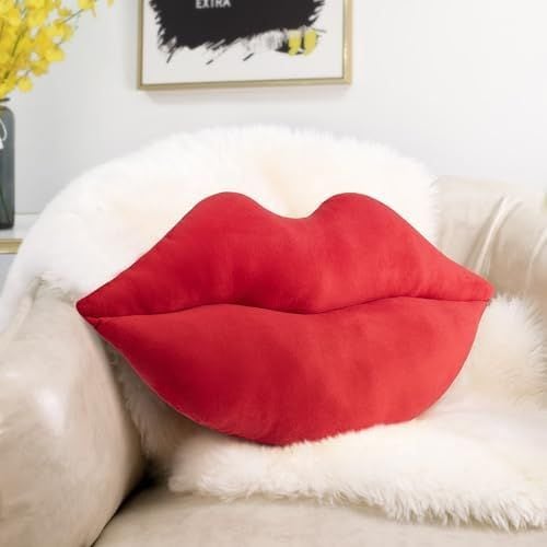 Velvet Lips Pillow, 24 x 12 in, Red
