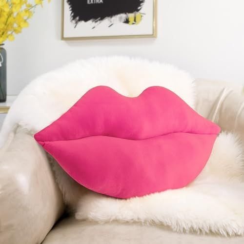 Velvet Lips Pillow, 24 x 12 in, Vivid Pink