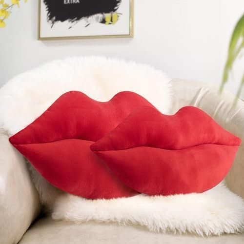 Velvet Lips Pillows, Set of 2, Red