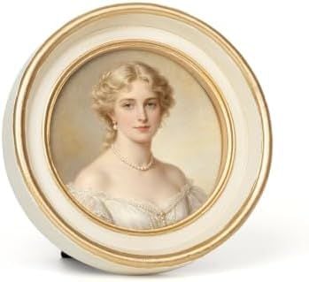 Vintage Oval Picture Frame, 4 x 4 in, Off-White with Gold Trim
