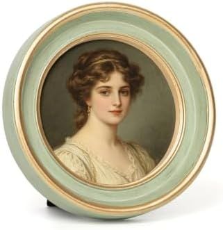 Vintage Oval Picture Frame, 4 x 4 in, Sage Green with Gold Trim