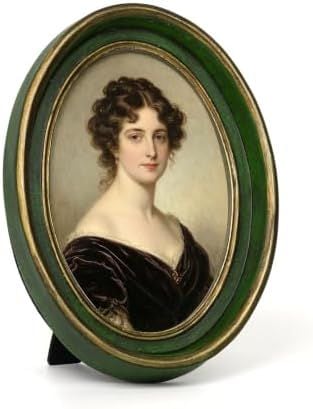 Vintage Oval Picture Frame, 4 x 6 in, Green with Gold Trim