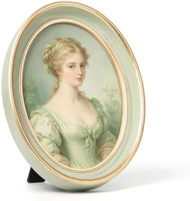 Vintage Oval Picture Frame, 4 x 6 in, Sage Green with Gold Trim