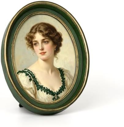Vintage Oval Picture Frame, 5 x 7 in, Green with Gold Trim