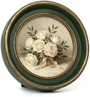 Vintage Picture Frame, 4 x 4 in, Green with Gold Trim