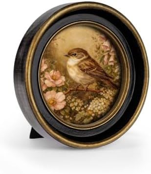 Vintage Round Picture Frame, 4 x 4 in, Black with Gold Trim