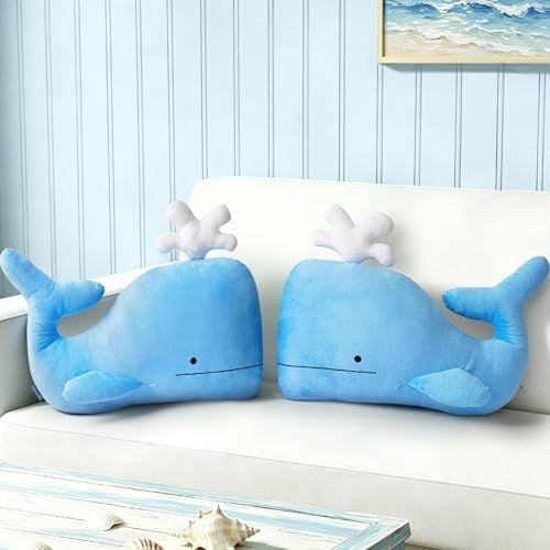 Whale Pillows, Set of 2, Sky Blue