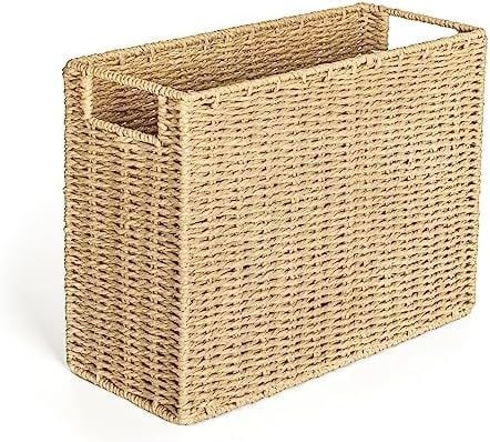 Woven Magazine Holder with Handles, Natural